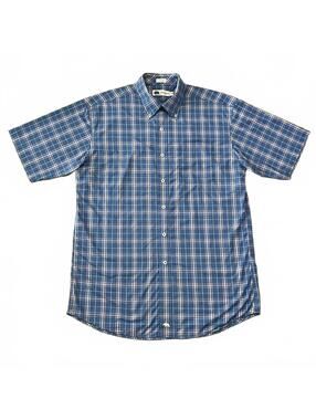Onward Reserve Performance Short Sleeve Button Up Shirt Blue Plaid Size Medium